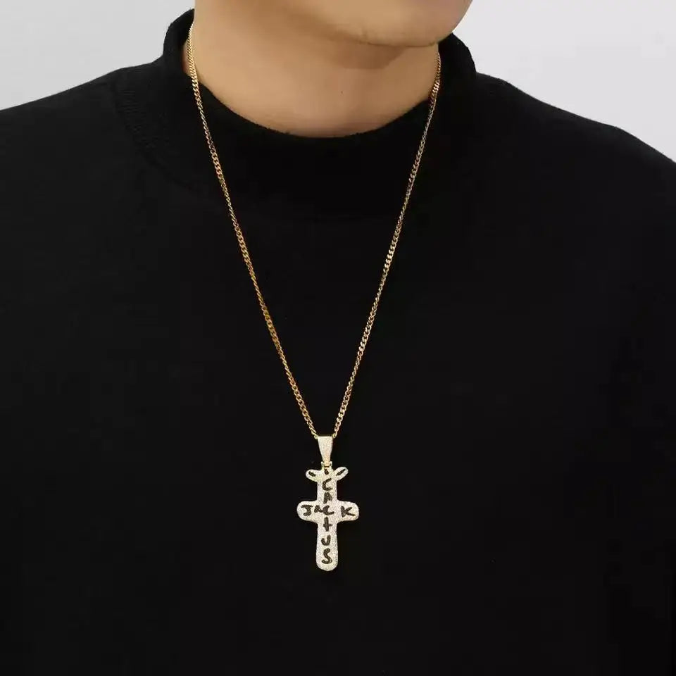 2022 Trend Hip Hop Travis scott Cactus Cubic Zirconia Silver Color Golden Necklaces Pendants For Men Jewelry Fashion Accessories - Travis Scott Merchandise - Free Shipping Buy Now