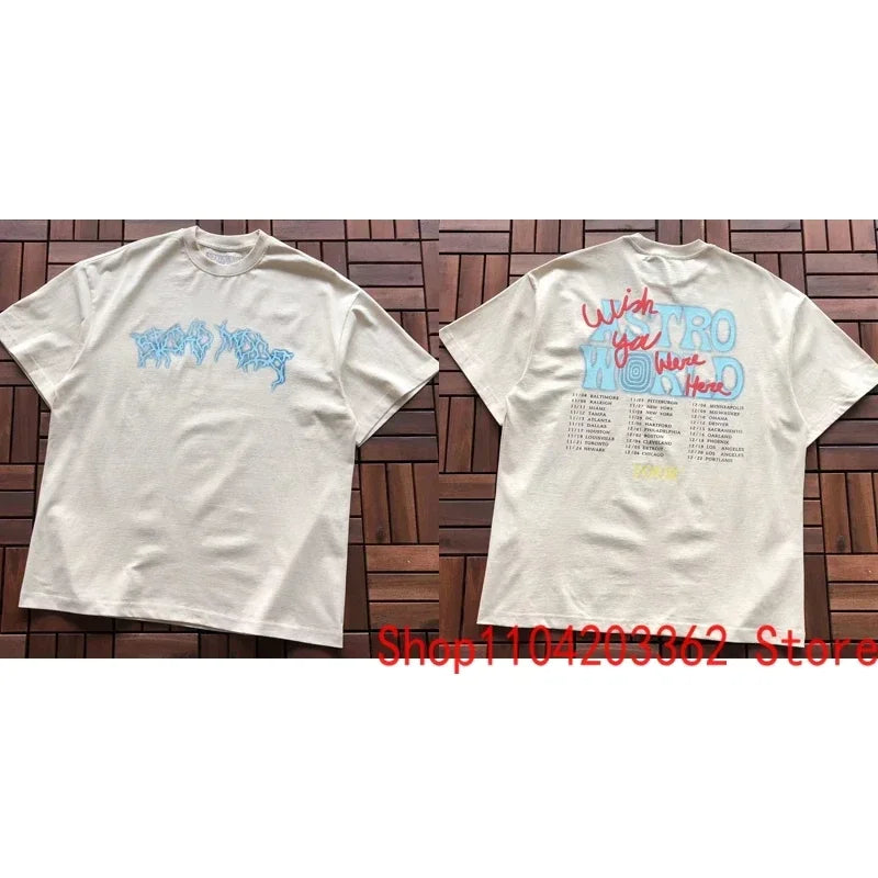 Street Men Women CACTUS JACK Short Sleeve T-shirt Summer Loose Casual Cartoon Print Crewneck Top Breathable Cotton UTOPIA Tshirt - Travis Scott Merchandise - Free Shipping Buy Now