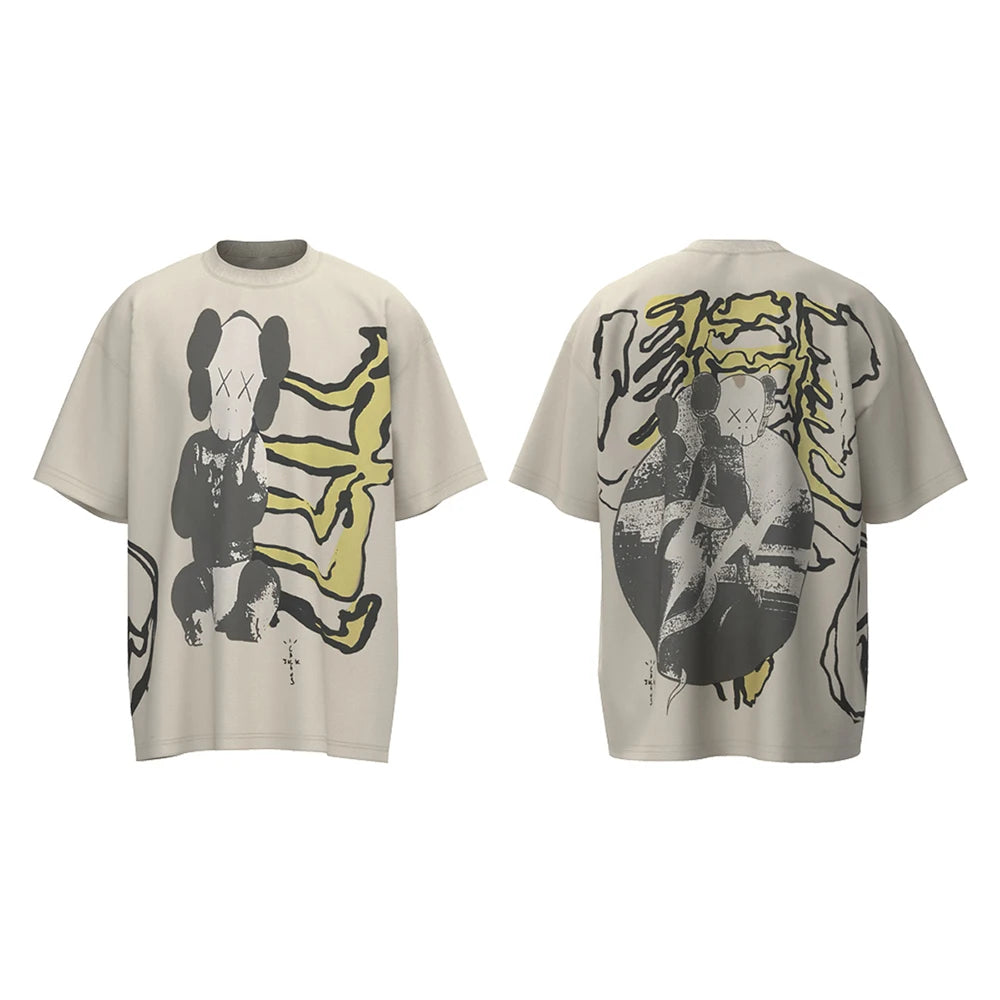 Characater Print Letter Embroidery Short Sleeve Summer Top Tees for Men Cactus Jack Crew Neck Cotton Casual Oversized Tshirts - Travis Scott Merchandise - Free Shipping Buy Now