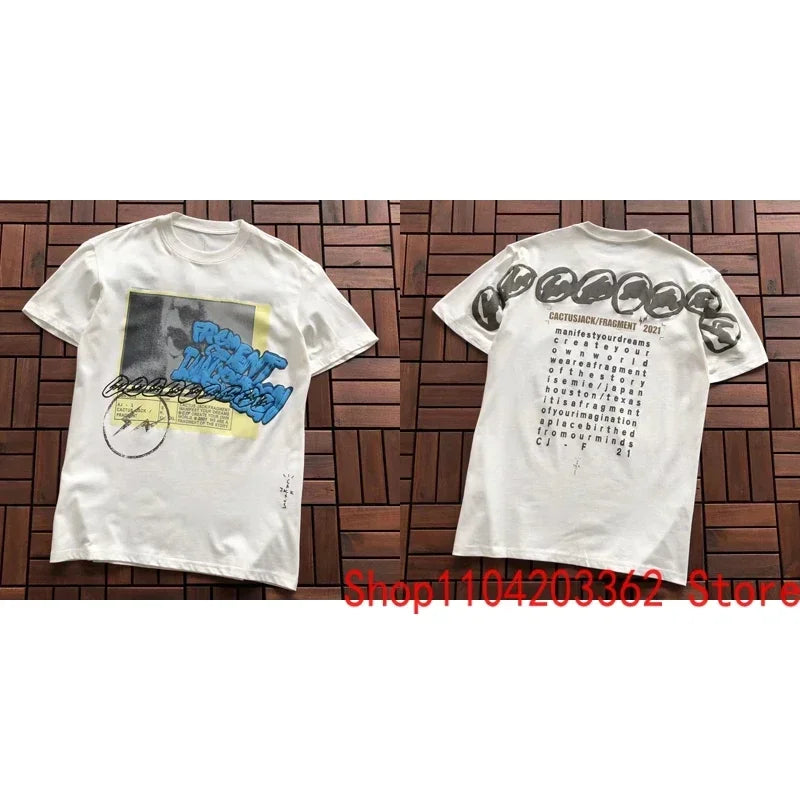Street Men Women CACTUS JACK Short Sleeve T-shirt Summer Loose Casual Cartoon Print Crewneck Top Breathable Cotton UTOPIA Tshirt - Travis Scott Merchandise - Free Shipping Buy Now