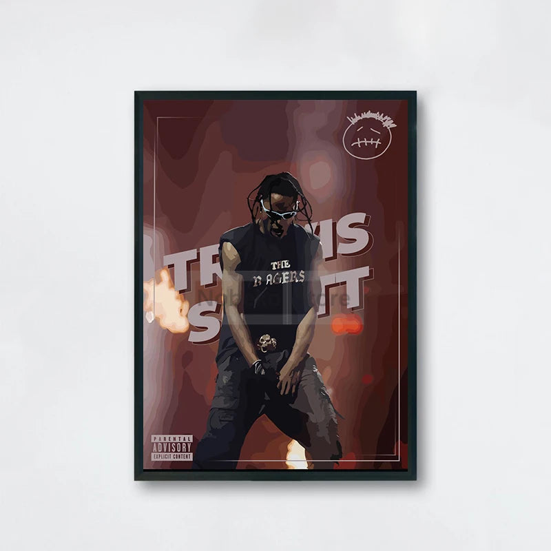 Popular American Rapper Singer Travis Scott Posters Stylized Portrait Prints Canvas Painting Wall Art Pictures Home Room Decor - Travis Scott Merchandise - Free Shipping Buy Now