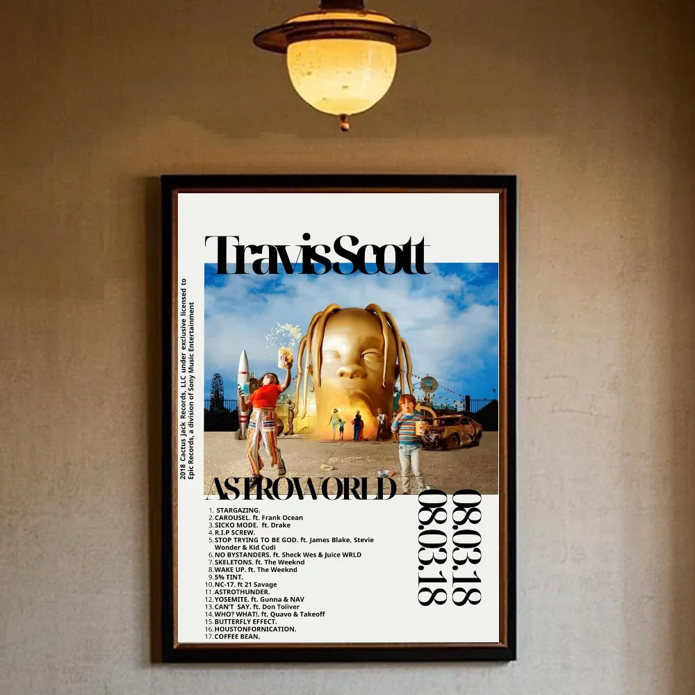 T-Travis Scott Astroworld Jackboys Music Album Poster art sticky wall waterproof home living room bedroom bar aesthetic decorati - Travis Scott Merchandise - Free Shipping Buy Now