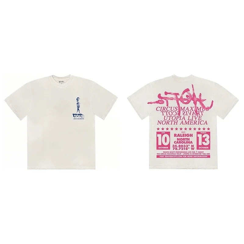 CACTUS JACK Short Sleeve T-shirt Loose Casual Crewneck Men Women Top Tees UTOPIA T Shirt - Travis Scott Merchandise - Free Shipping Buy Now