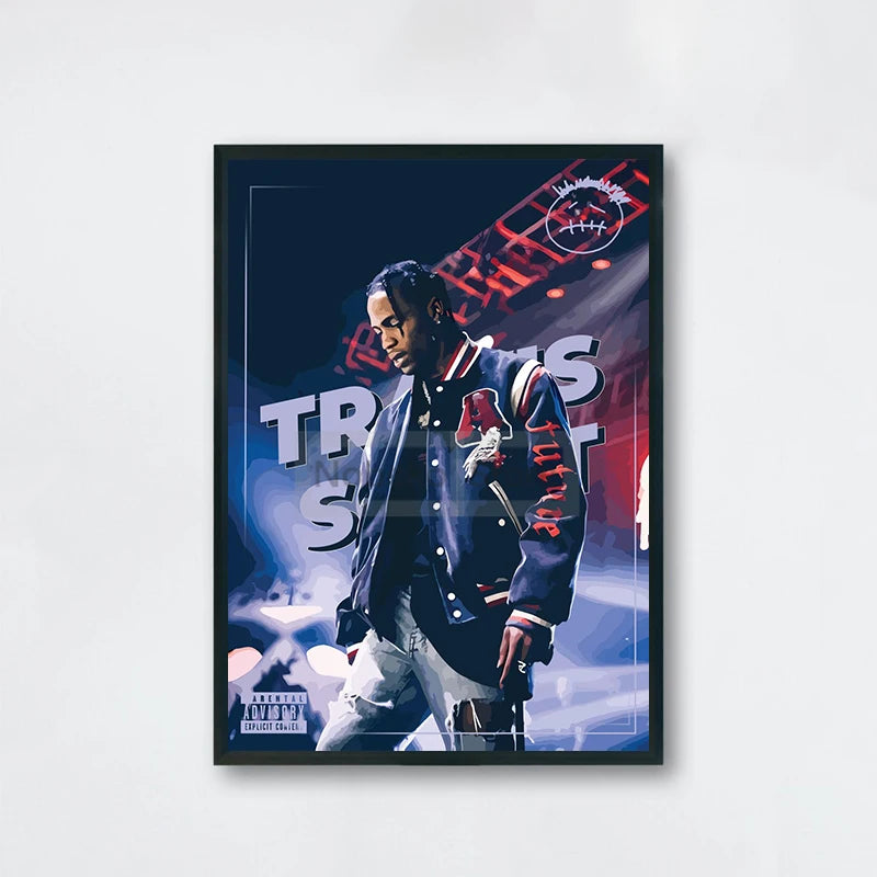 Popular American Rapper Singer Travis Scott Posters Stylized Portrait Prints Canvas Painting Wall Art Pictures Home Room Decor - Travis Scott Merchandise - Free Shipping Buy Now