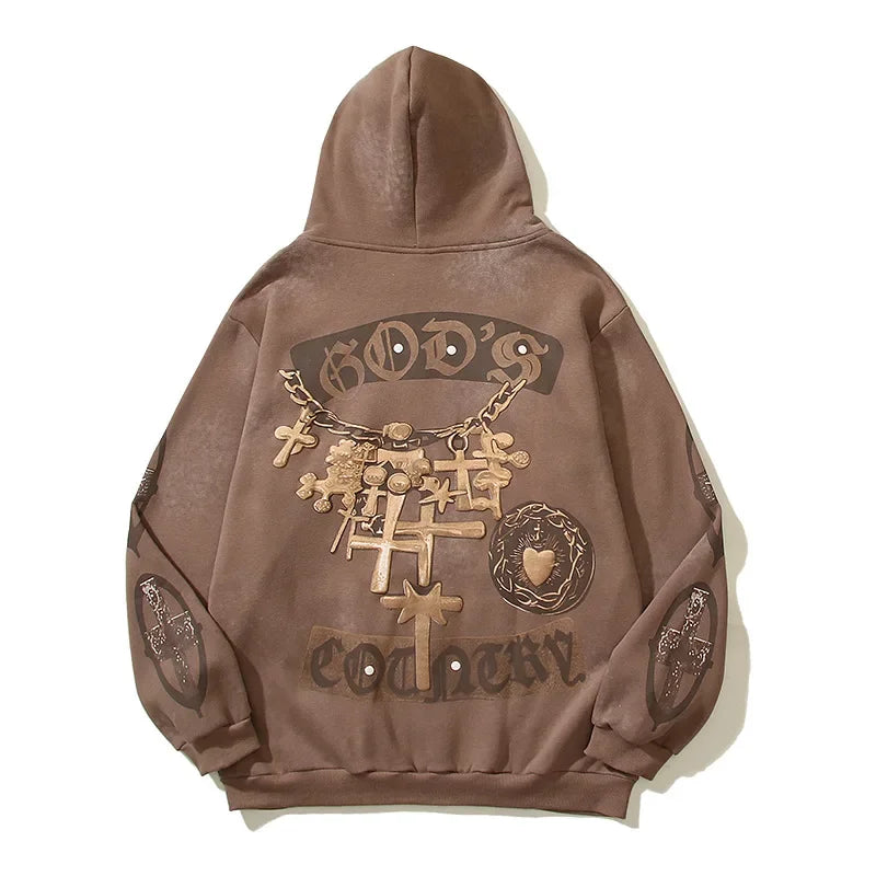 Retro design travi Scott UTOPIA American High Street Mud Dye Embossed Print Fleece Hoodie Sweatshirt Casual Loose Men's Clothing