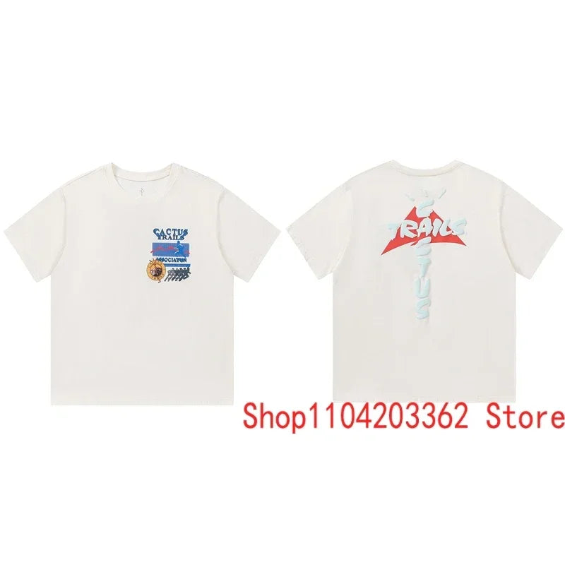 Street Men Women CACTUS JACK Short Sleeve T-shirt Summer Loose Casual Cartoon Print Crewneck Top Breathable Cotton UTOPIA Tshirt - Travis Scott Merchandise - Free Shipping Buy Now