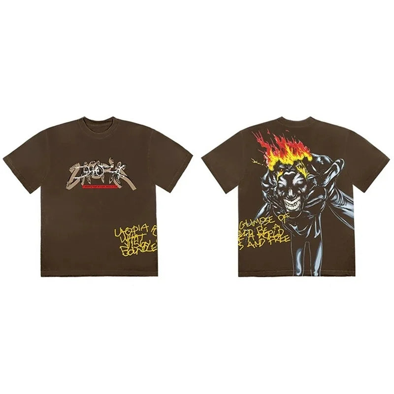 CACTUS JACK Short Sleeve T-shirt Loose Casual Crewneck Men Women Top Tees UTOPIA T Shirt - Travis Scott Merchandise - Free Shipping Buy Now