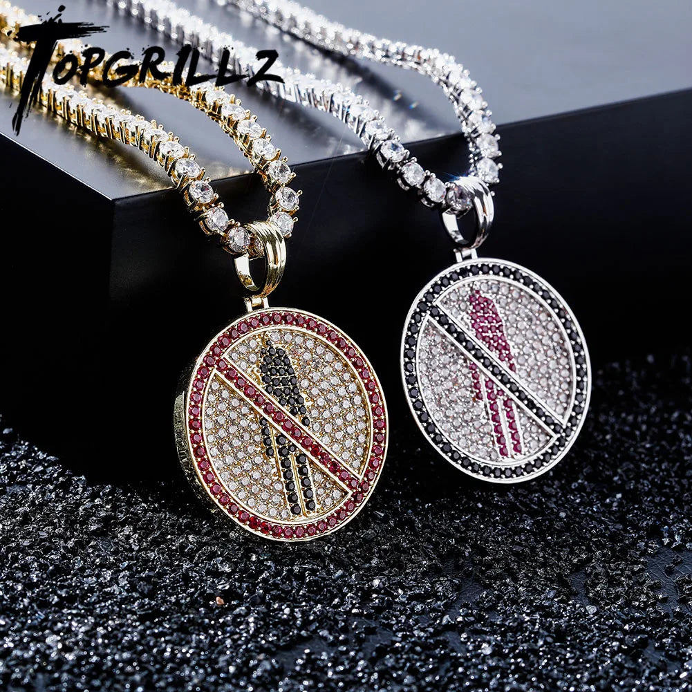 TOPGRILLZ New Travis Scott Brand Logo Pendant Necklace Ice Out Cubic Zirconia Pendant With 4mm Tennis Chain Hip Hop Jewelry Gift - Travis Scott Merchandise - Free Shipping Buy Now