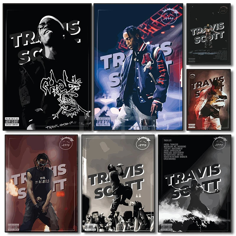 Popular American Rapper Singer Travis Scott Posters Stylized Portrait Prints Canvas Painting Wall Art Pictures Home Room Decor - Travis Scott Merchandise - Free Shipping Buy Now