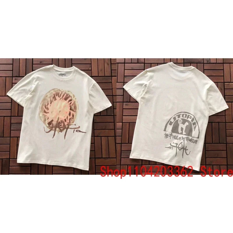 Street Men Women CACTUS JACK Short Sleeve T-shirt Summer Loose Casual Cartoon Print Crewneck Top Breathable Cotton UTOPIA Tshirt - Travis Scott Merchandise - Free Shipping Buy Now
