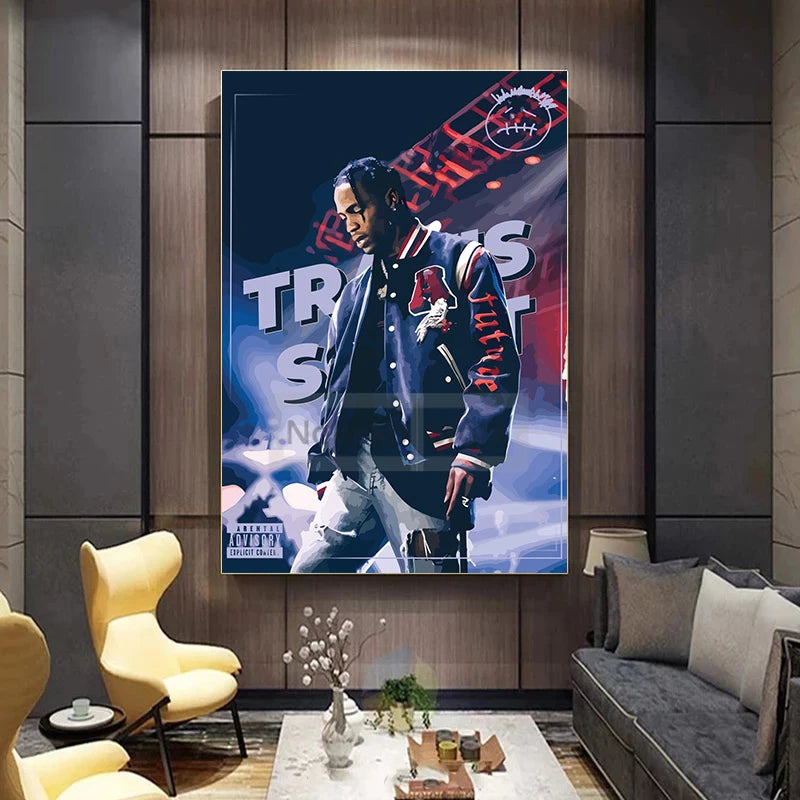 Popular American Rapper Singer Travis Scott Posters Stylized Portrait Prints Canvas Painting Wall Art Pictures Home Room Decor - Travis Scott Merchandise - Free Shipping Buy Now