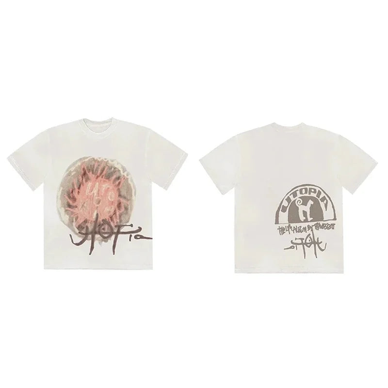 CACTUS JACK Short Sleeve T-shirt Loose Casual Crewneck Men Women Top Tees UTOPIA T Shirt - Travis Scott Merchandise - Free Shipping Buy Now