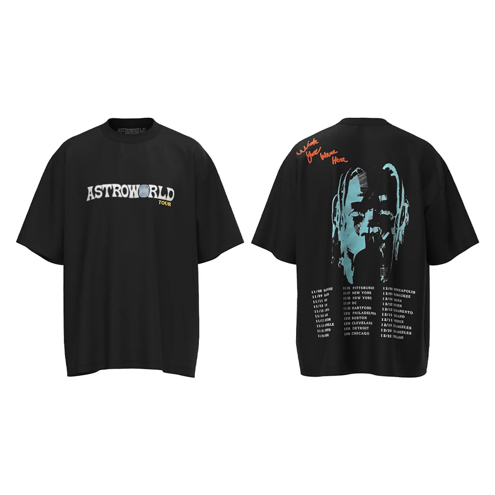 Characater Print Letter Embroidery Short Sleeve Summer Top Tees for Men Cactus Jack Crew Neck Cotton Casual Oversized Tshirts - Travis Scott Merchandise - Free Shipping Buy Now