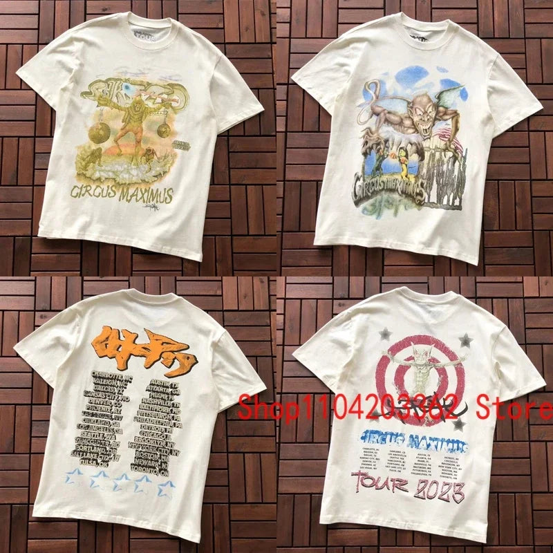 Street Men Women CACTUS JACK Short Sleeve T-shirt Summer Loose Casual Cartoon Print Crewneck Top Breathable Cotton UTOPIA Tshirt - Travis Scott Merchandise - Free Shipping Buy Now