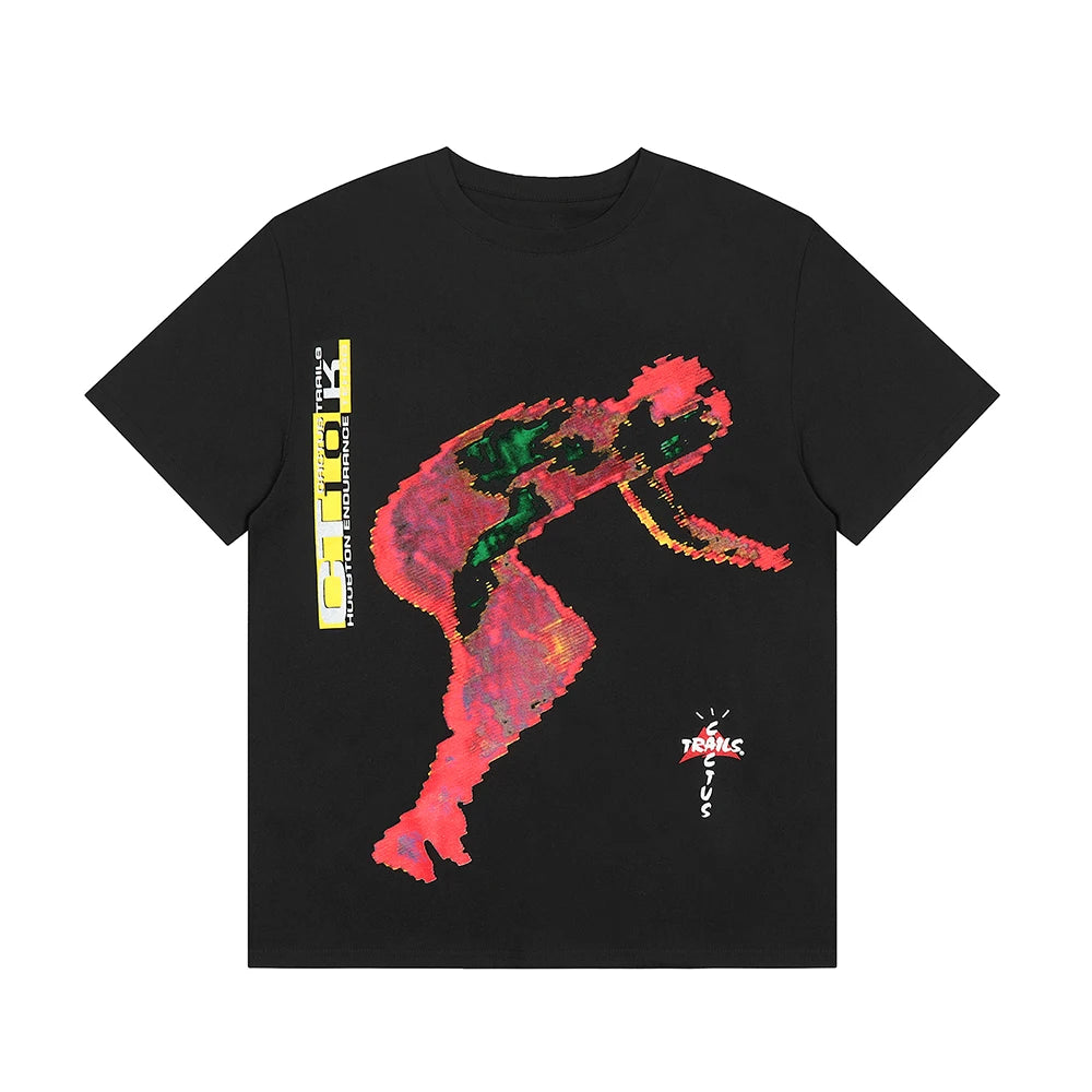 Cactus Jack Letter Character Print Short Sleeve Mens Tshirts High Street Baggy Crew Neck Cotton Summer Top Tees Oversized - Travis Scott Merchandise - Free Shipping Buy Now