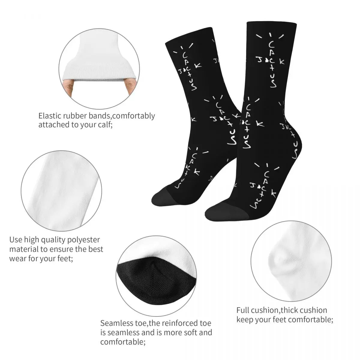 Harajuku Best Logos Jack Cactus Travis Scott Football Socks Polyester Middle Tube Socks for Women Men - Travis Scott Merchandise - Free Shipping Buy Now