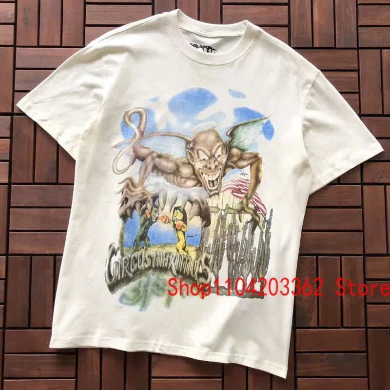 Street Men Women CACTUS JACK Short Sleeve T-shirt Summer Loose Casual Cartoon Print Crewneck Top Breathable Cotton UTOPIA Tshirt - Travis Scott Merchandise - Free Shipping Buy Now