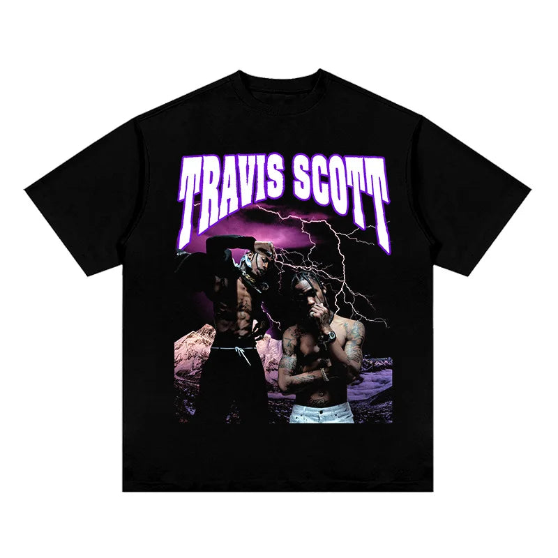 Hip hop rap 2PAC TRAVIS SCOTT personality printing summer men's 100% cotton T-shirt comfortable breathable streetwear - Travis Scott Merchandise - Free Shipping Buy Now