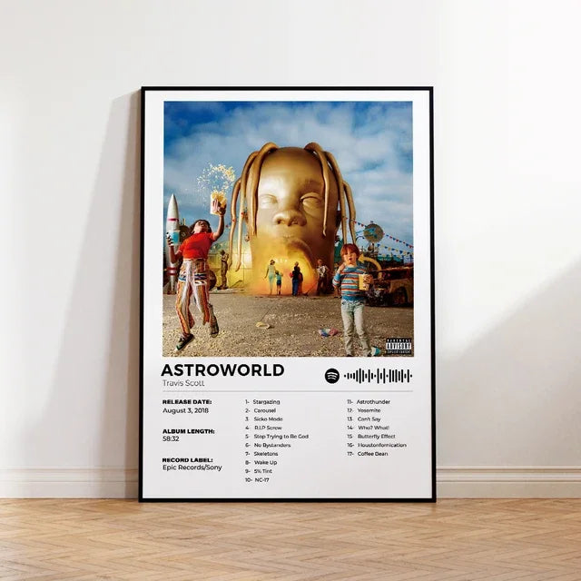 Modern Astroworld Travis Scott Rap Album Cover Art Aluminum Frame Canvas Painting Posters for Living Room Home Decor Music Gif - Travis Scott Merchandise - Free Shipping Buy Now