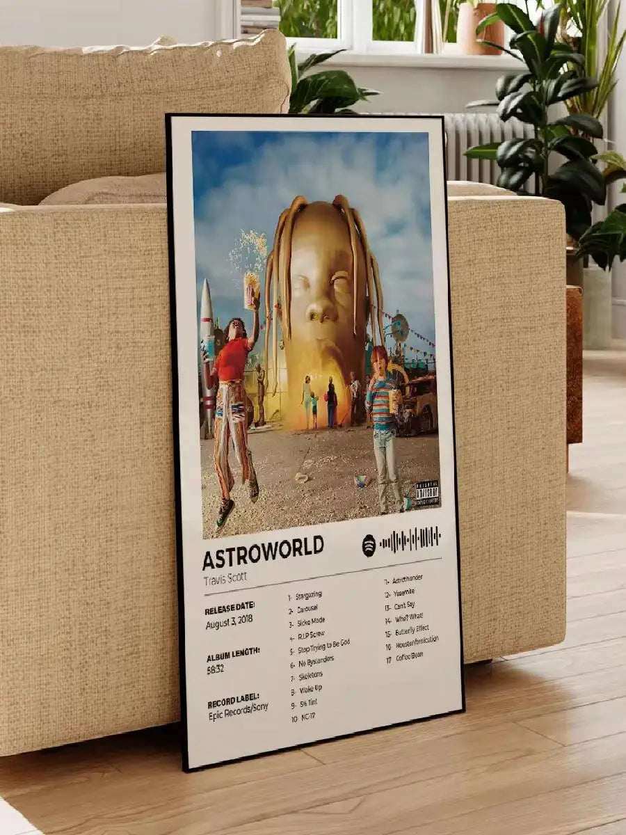Modern Astroworld Travis Scott Rap Album Cover Art Aluminum Frame Canvas Painting Posters for Living Room Home Decor Music Gif - Travis Scott Merchandise - Free Shipping Buy Now