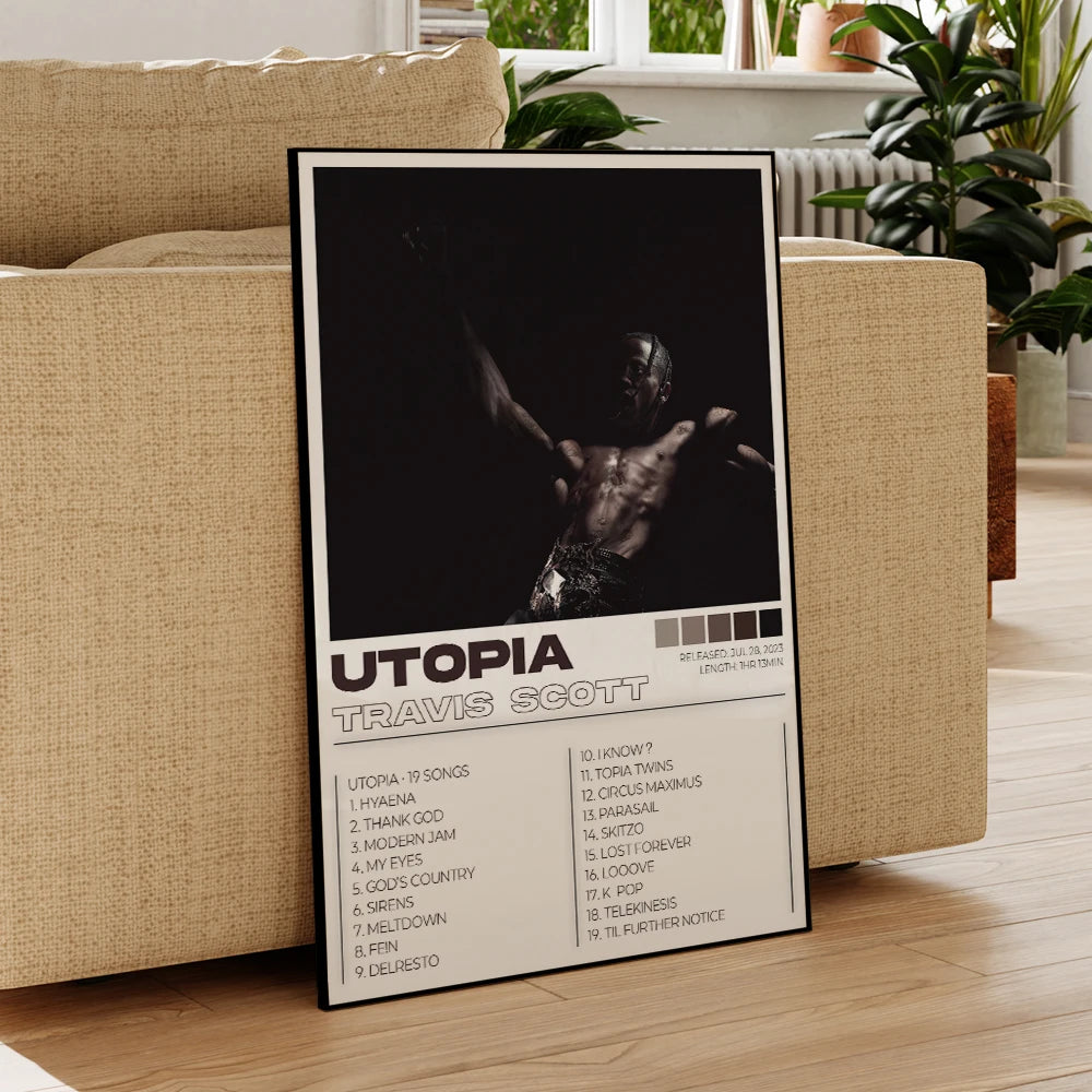 Modern Travis Scott Albums Art Cover Songs Music Rap Wall Aluminum Frame Canvas Painting Posters For Living Room Home Decor - Travis Scott Merchandise - Free Shipping Buy Now