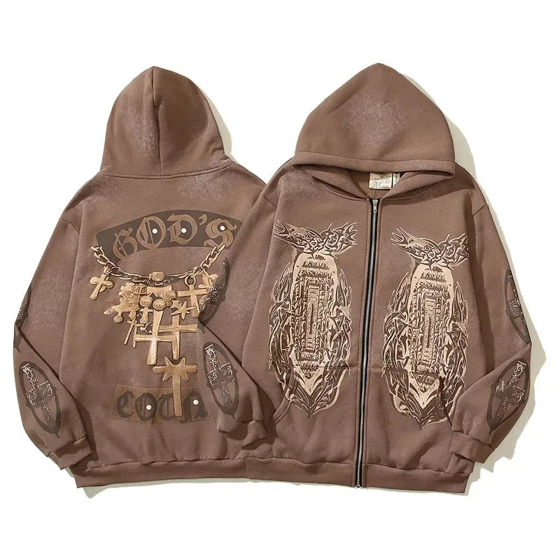 Retro design travi Scott UTOPIA American High Street Mud Dye Embossed Print Fleece Hoodie Sweatshirt Casual Loose Men's Clothing