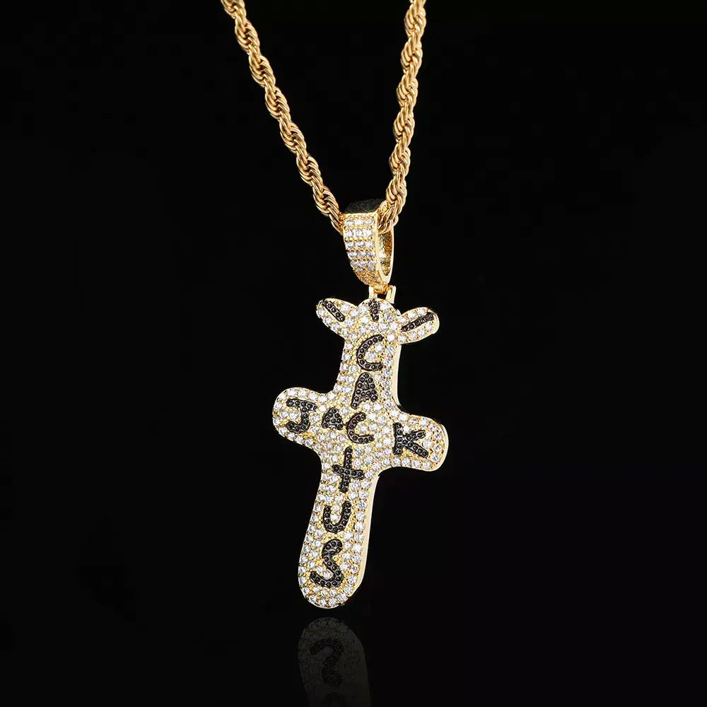 Hip Hop Singer Travis Scott With Cactus Jack Cross Zircon Pendant Necklace - Travis Scott Merchandise - Free Shipping Buy Now