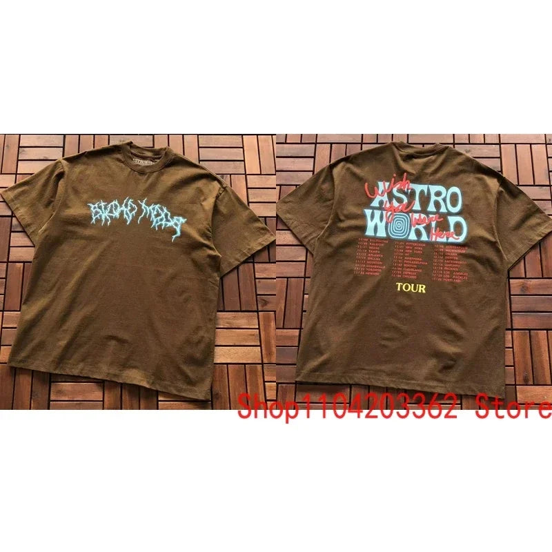 Street Men Women CACTUS JACK Short Sleeve T-shirt Summer Loose Casual Cartoon Print Crewneck Top Breathable Cotton UTOPIA Tshirt - Travis Scott Merchandise - Free Shipping Buy Now