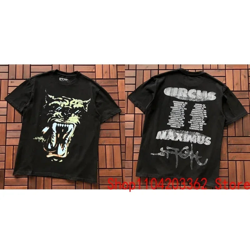 Street Men Women CACTUS JACK Short Sleeve T-shirt Summer Loose Casual Cartoon Print Crewneck Top Breathable Cotton UTOPIA Tshirt - Travis Scott Merchandise - Free Shipping Buy Now