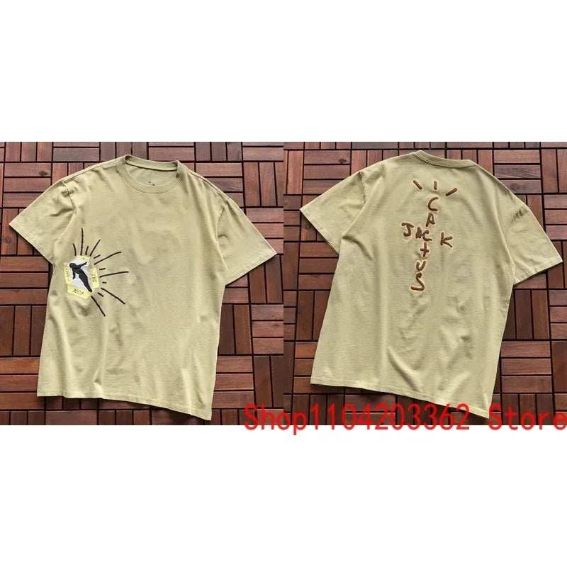 Street Men Women CACTUS JACK Short Sleeve T-shirt Summer Loose Casual Cartoon Print Crewneck Top Breathable Cotton UTOPIA Tshirt - Travis Scott Merchandise - Free Shipping Buy Now