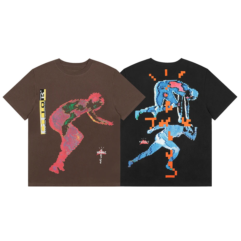Cactus Jack Letter Character Print Short Sleeve Mens Tshirts High Street Baggy Crew Neck Cotton Summer Top Tees Oversized - Travis Scott Merchandise - Free Shipping Buy Now