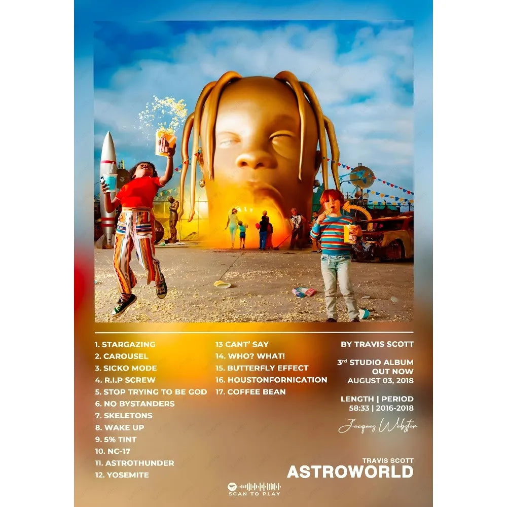 T-Travis S-Scott RodeoAstroworld Album Poster Sticky Wall Art Printing Waterproof Home Living Bed Room Bar Aesthetic Decor - Travis Scott Merchandise - Free Shipping Buy Now
