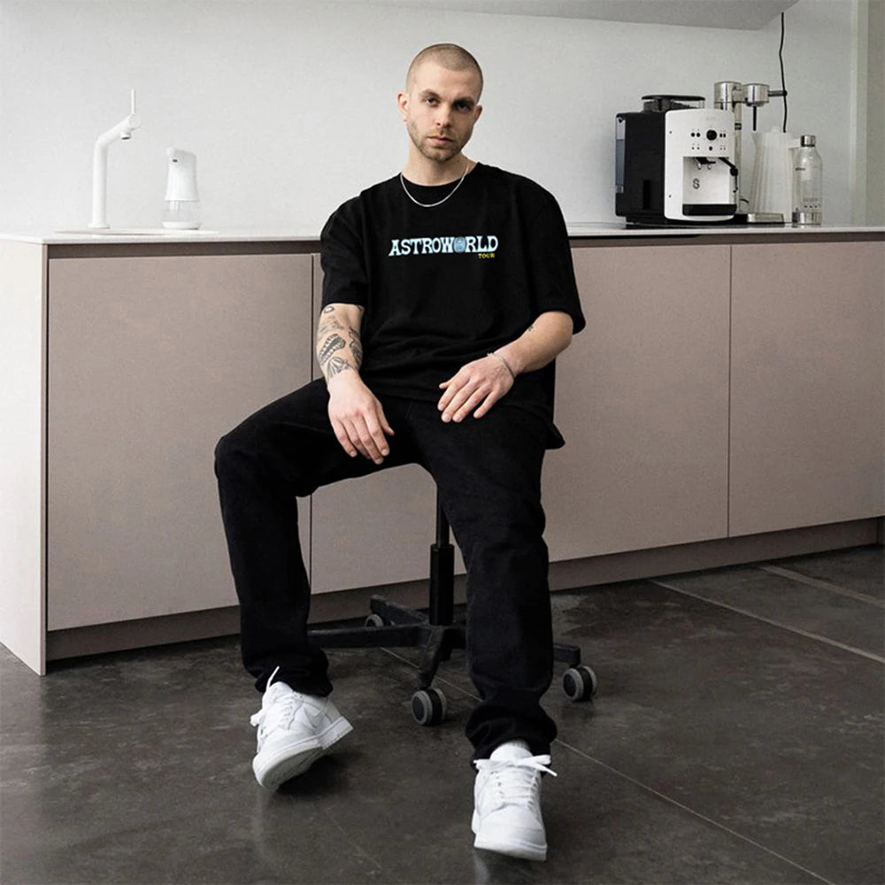 Characater Print Letter Embroidery Short Sleeve Summer Top Tees for Men Cactus Jack Crew Neck Cotton Casual Oversized Tshirts - Travis Scott Merchandise - Free Shipping Buy Now