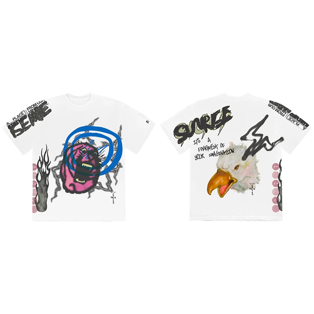 2023 New Summer Cactus Jack Letter Embroidery Short Sleeve Tees Men's Streetwear Crew Neck Cotton Tshirts Y2K Unisex Tank Tops - Travis Scott Merchandise - Free Shipping Buy Now