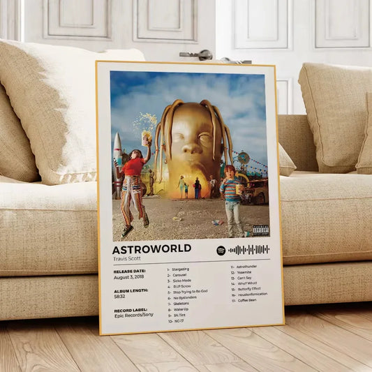 Modern Astroworld Travis Scott Rap Album Cover Art  Aluminum Frame Canvas Painting Posters for Living Room Home Decor  Music Gif - Travis Scott Merchandise - Free Shipping Buy Now