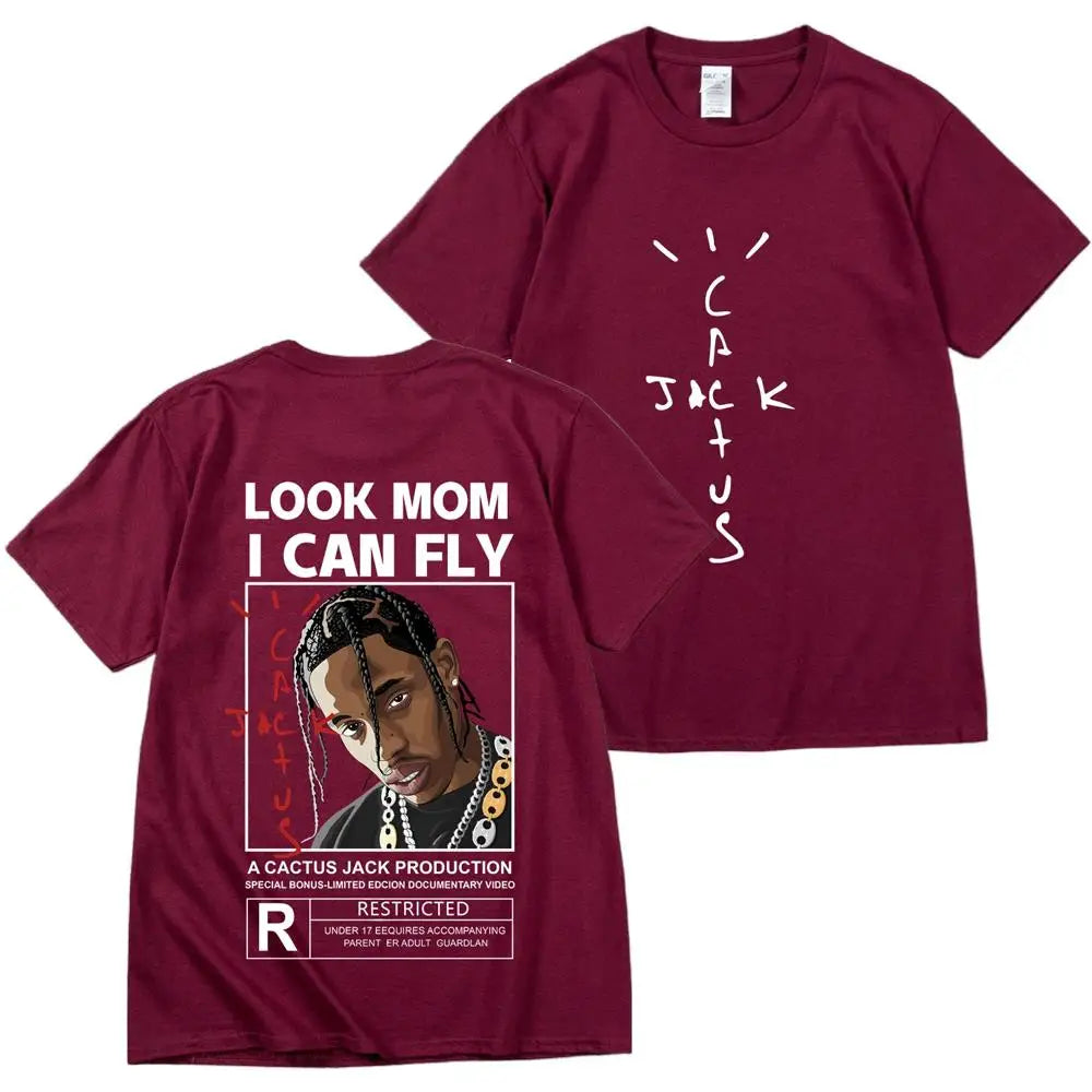 Kanye West Fashion Hip Hop Men Tshirt Tour Short Sleeve CACTUS JACK Print Basic Couple Loose Short Sleeve T-Shirt Cotton Clothes - Travis Scott Merchandise - Free Shipping Buy Now