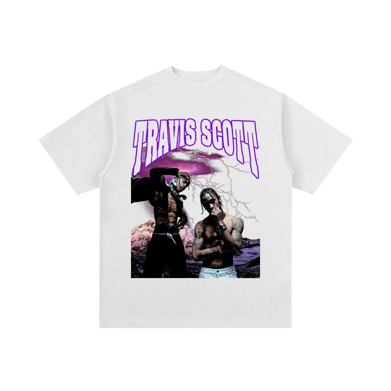 Hip hop rap 2PAC TRAVIS SCOTT personality printing summer men's 100% cotton T-shirt comfortable breathable streetwear - Travis Scott Merchandise - Free Shipping Buy Now