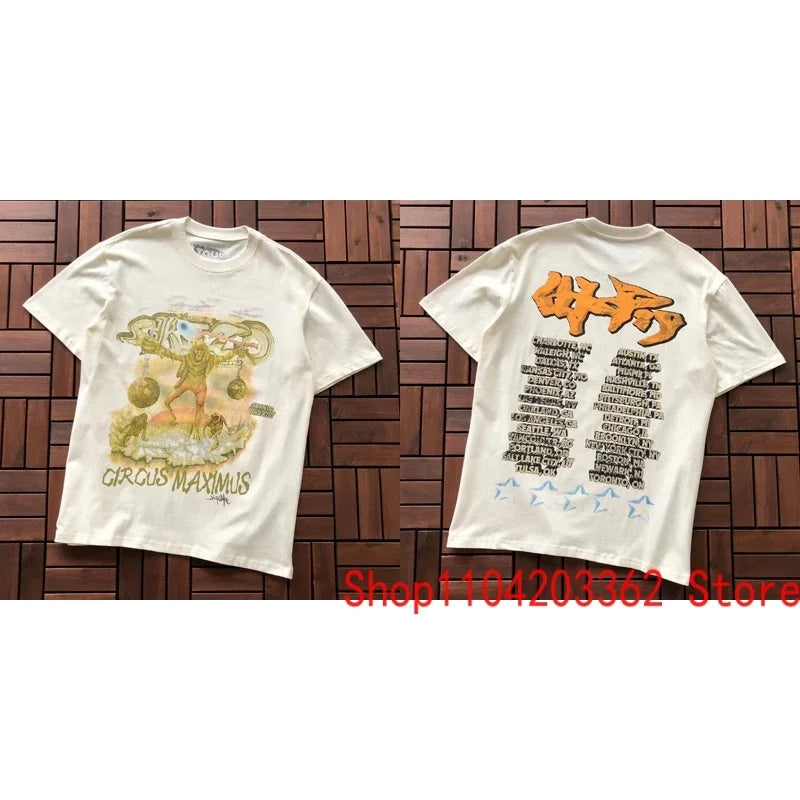 Street Men Women CACTUS JACK Short Sleeve T-shirt Summer Loose Casual Cartoon Print Crewneck Top Breathable Cotton UTOPIA Tshirt - Travis Scott Merchandise - Free Shipping Buy Now
