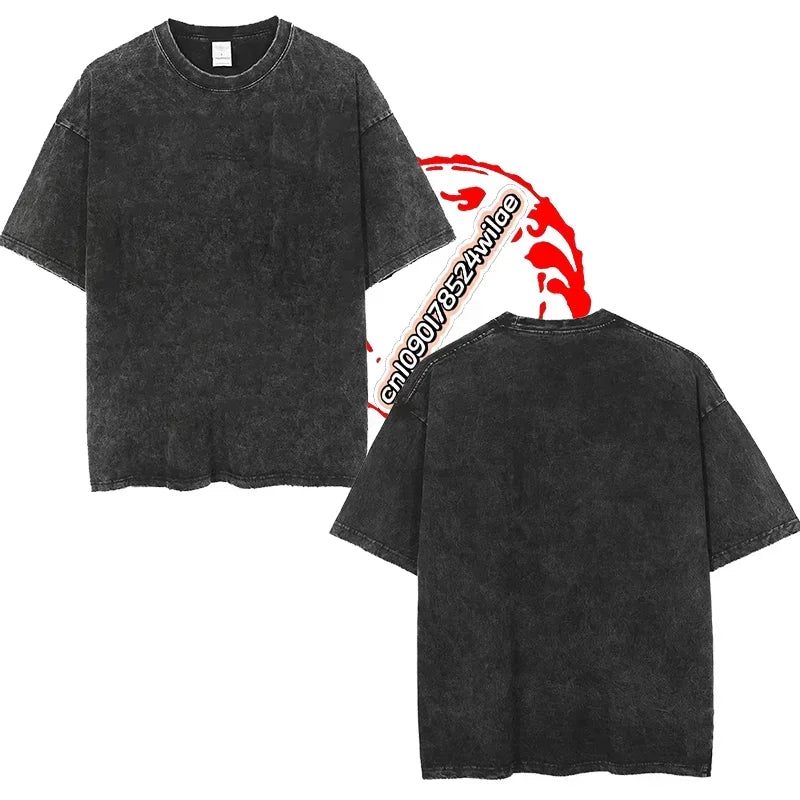 American Hip Hop Travis Scott Printed Washed Short Sleeve T-Shirt Men's and Women's Loose Crew Neck Band Summer Cotton Top - Travis Scott Merchandise - Free Shipping Buy Now