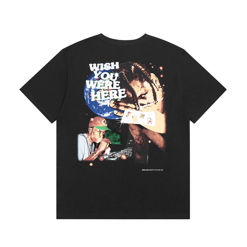 Y2K Summer Vintage Graffiti Cactus Jack Cotton White Tees Men and Women Short Sleeve Loose Casual Tshirts Oversized Hip Hop Tops - Travis Scott Merchandise - Free Shipping Buy Now