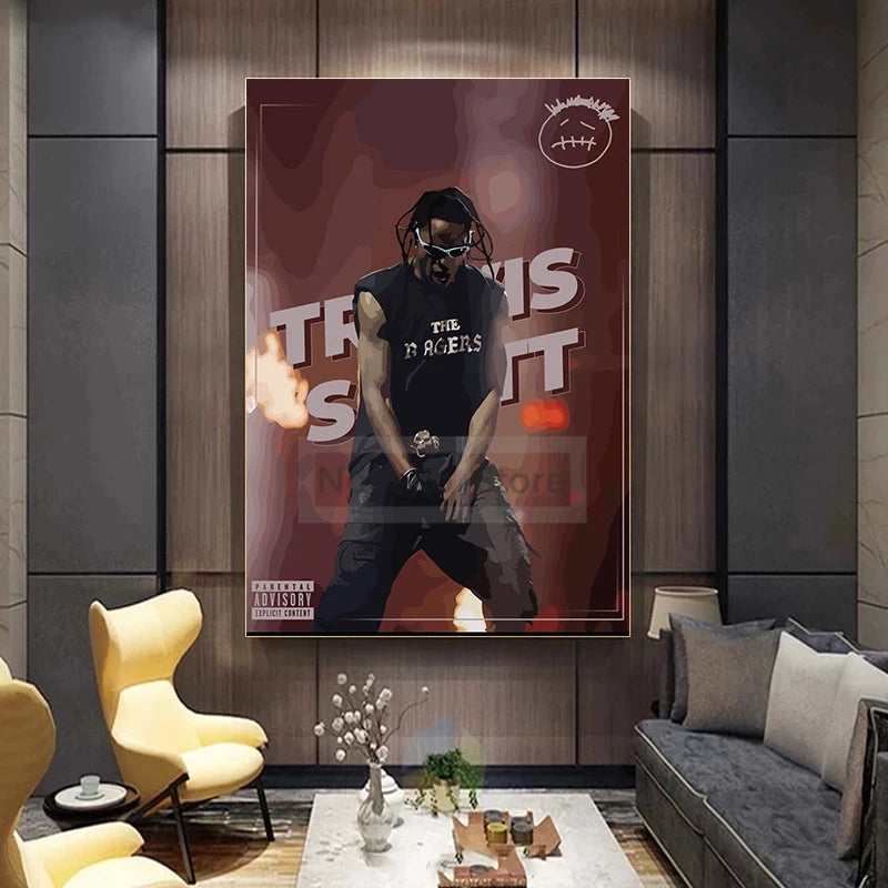 Popular American Rapper Singer Travis Scott Posters Stylized Portrait Prints Canvas Painting Wall Art Pictures Home Room Decor - Travis Scott Merchandise - Free Shipping Buy Now