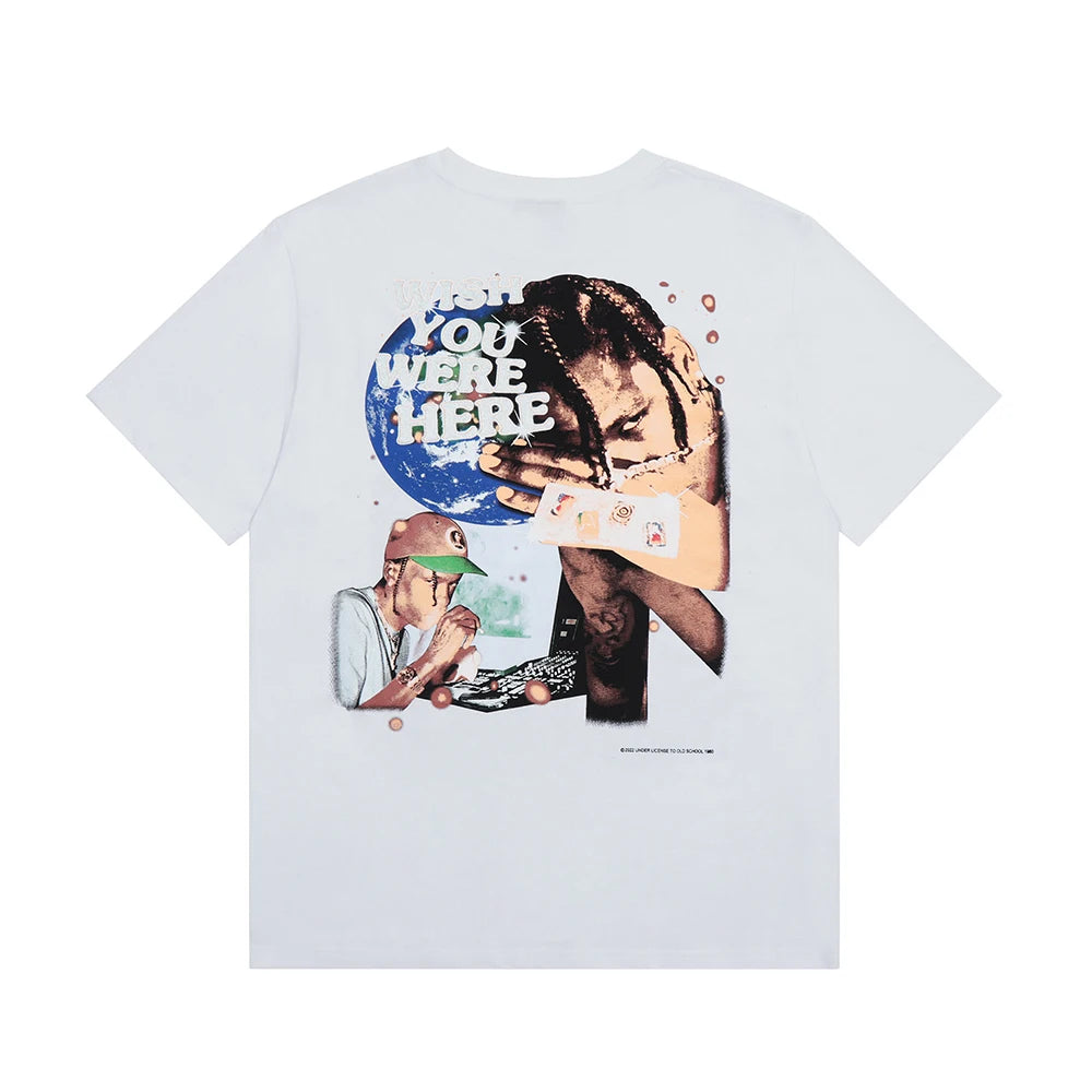 Y2K Summer Vintage Graffiti Cactus Jack Cotton White Tees Men and Women Short Sleeve Loose Casual Tshirts Oversized Hip Hop Tops - Travis Scott Merchandise - Free Shipping Buy Now