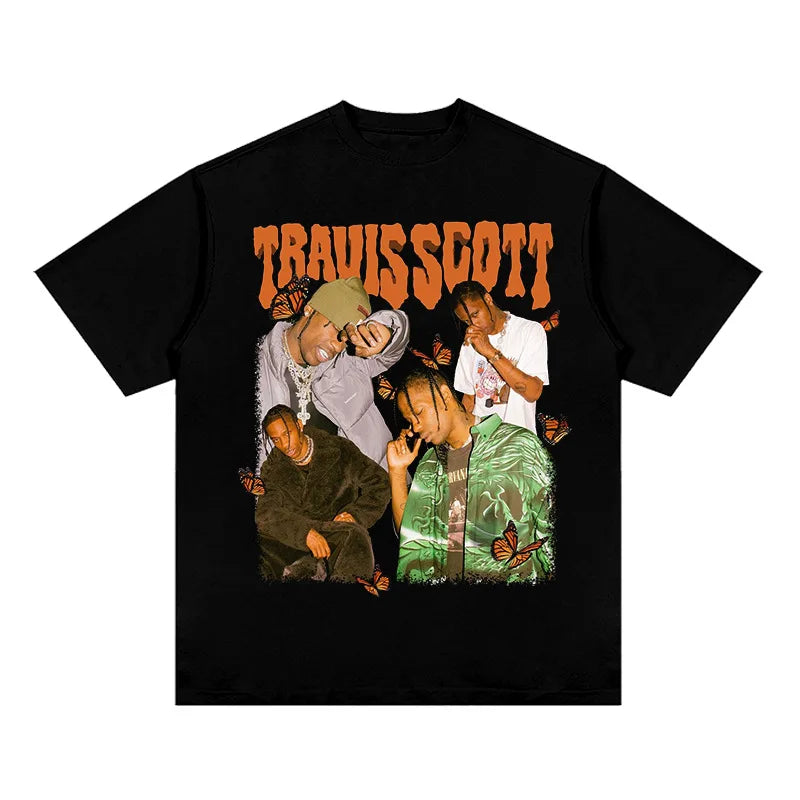 Hip hop rap 2PAC TRAVIS SCOTT 100% cotton T-shirt printing summer men's comfortable breathable streetwear - Travis Scott Merchandise - Free Shipping Buy Now