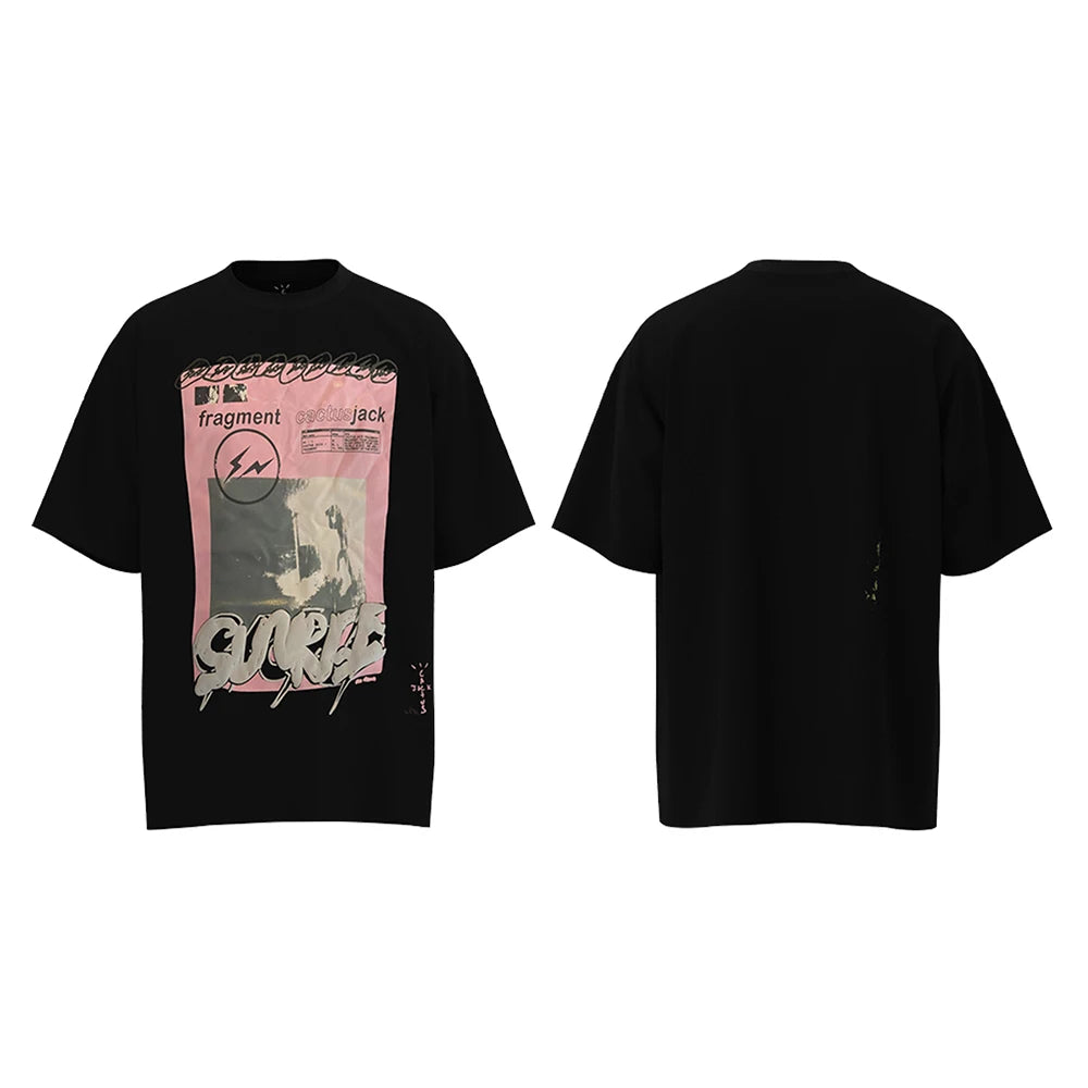 Characater Print Letter Embroidery Short Sleeve Summer Top Tees for Men Cactus Jack Crew Neck Cotton Casual Oversized Tshirts - Travis Scott Merchandise - Free Shipping Buy Now