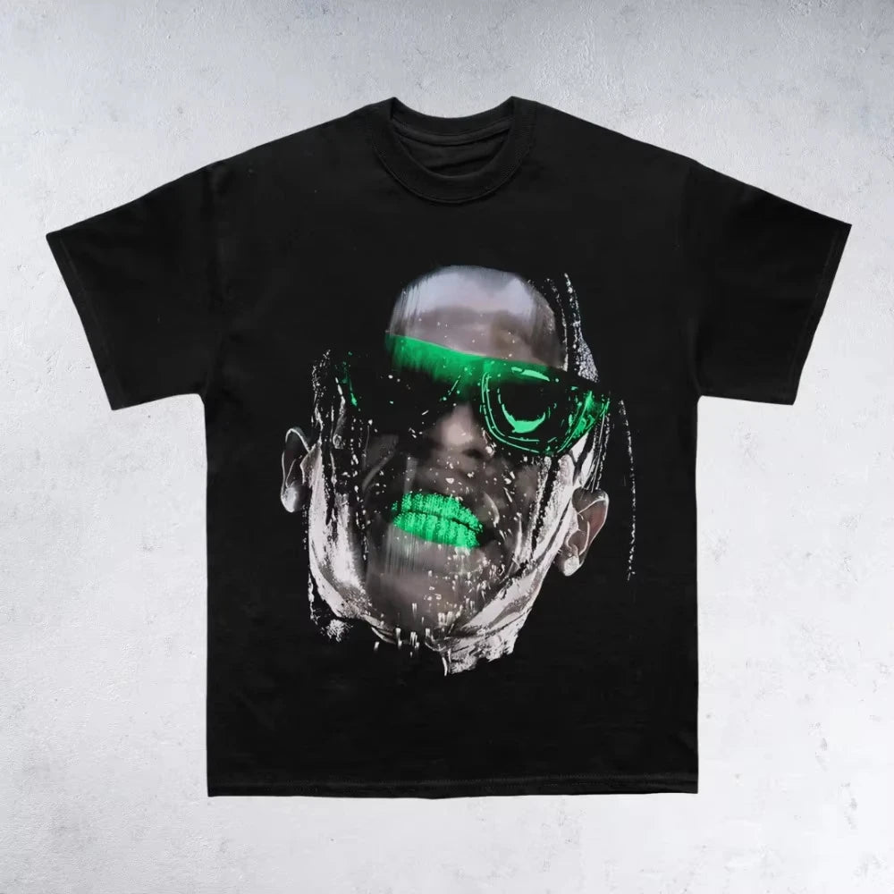 Retro Trend Portrait Travis Scott T-Shirt Casual High Street Male Female Couples Short Sleeve Summer Streetwear Oversize Tee Top - Travis Scott Merchandise - Free Shipping Buy Now