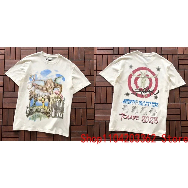 Street Men Women CACTUS JACK Short Sleeve T-shirt Summer Loose Casual Cartoon Print Crewneck Top Breathable Cotton UTOPIA Tshirt - Travis Scott Merchandise - Free Shipping Buy Now