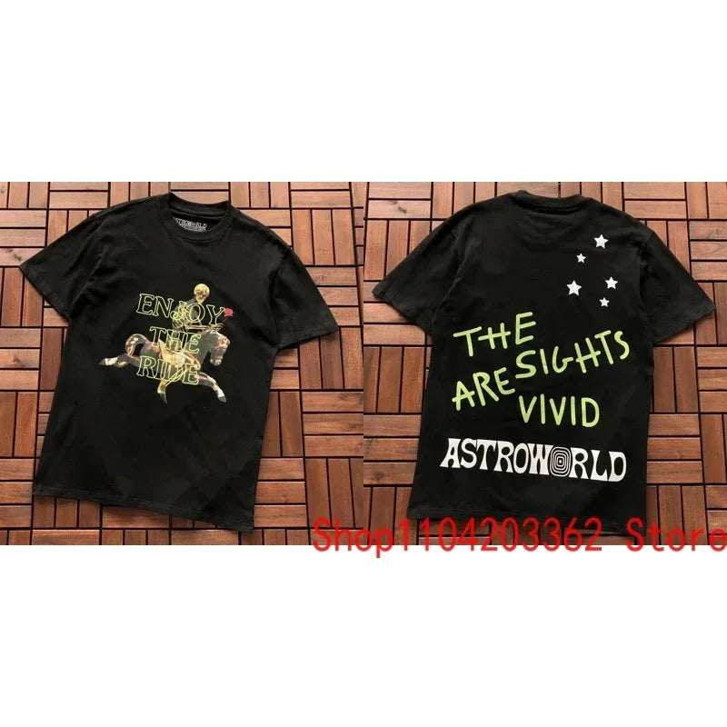 Street Men Women CACTUS JACK Short Sleeve T-shirt Summer Loose Casual Cartoon Print Crewneck Top Breathable Cotton UTOPIA Tshirt - Travis Scott Merchandise - Free Shipping Buy Now