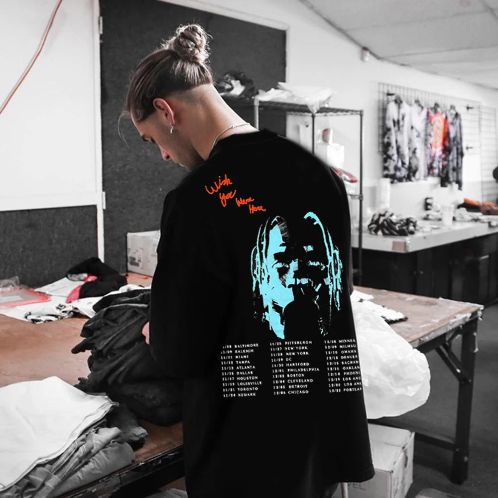 Characater Print Letter Embroidery Short Sleeve Summer Top Tees for Men Cactus Jack Crew Neck Cotton Casual Oversized Tshirts - Travis Scott Merchandise - Free Shipping Buy Now