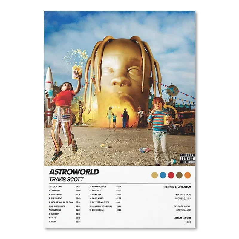 Music Album Covers Poster Rapper 2Pac,Travis Scott Hiphop Singer Album Covers Canvas Painting Wall Art Pictures Room Decor - Travis Scott Merchandise - Free Shipping Buy Now