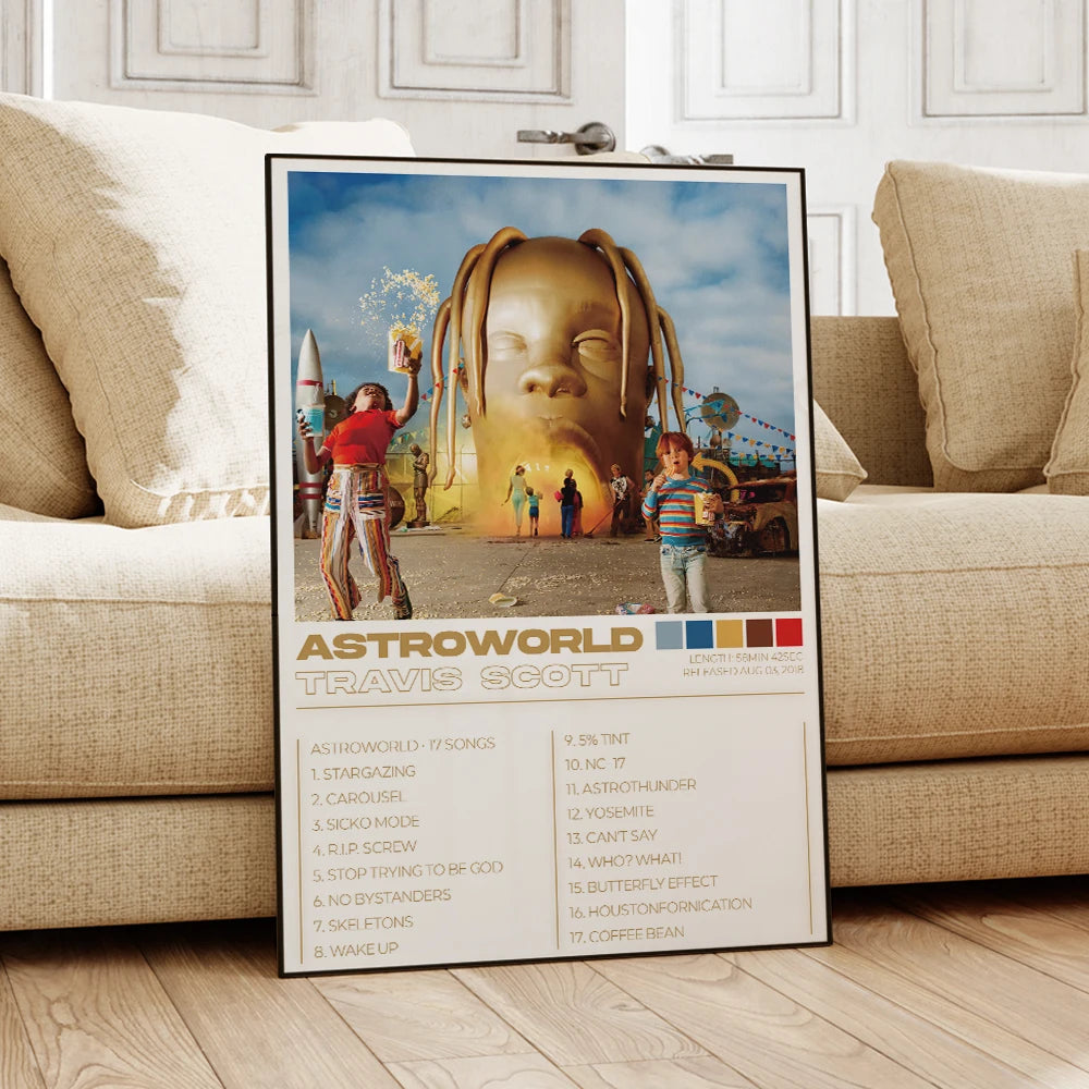 Modern Travis Scott Albums Art Cover Songs Music Rap Wall Aluminum Frame Canvas Painting Posters For Living Room Home Decor - Travis Scott Merchandise - Free Shipping Buy Now